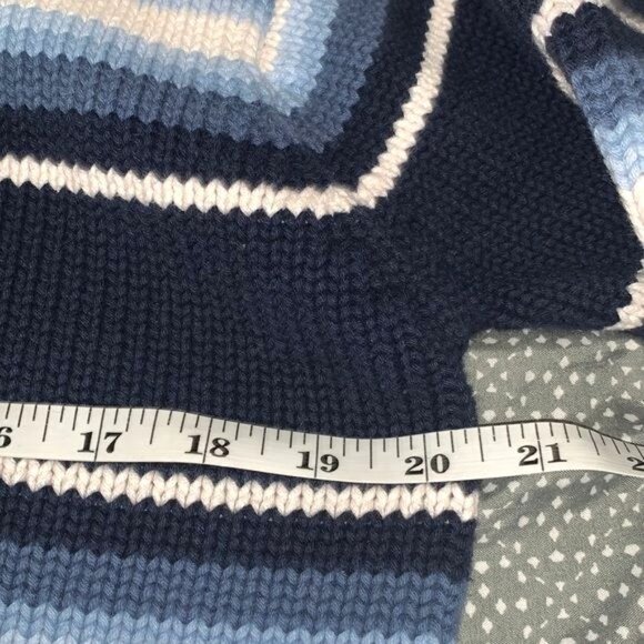 Liz Claiborne Navy Blue Striped Cardigan Sweater With Belt S 100% Cotton Womens - Picture 5 of 6